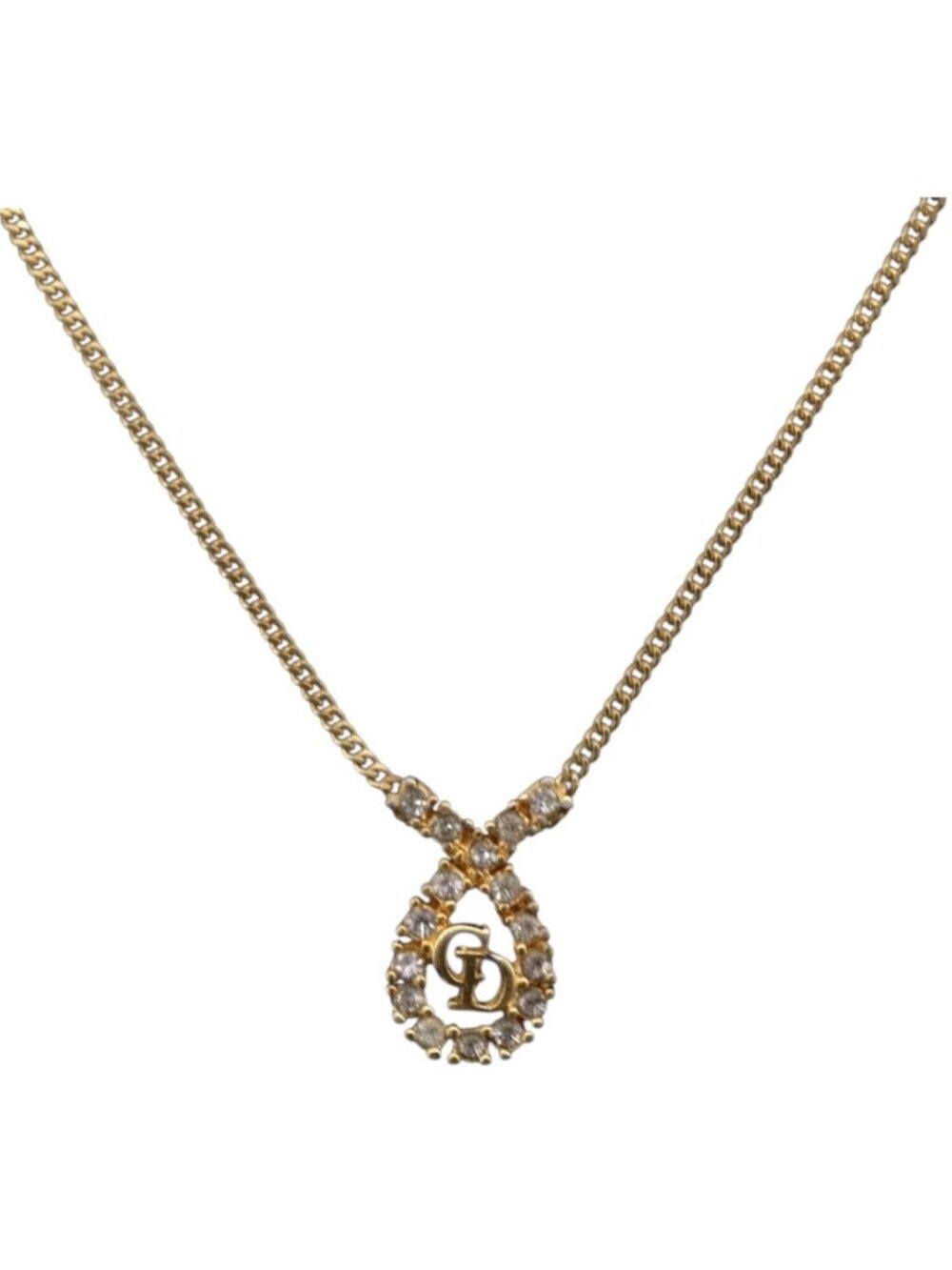 Christian Dior Rhinestone Necklace metal Gold Tone